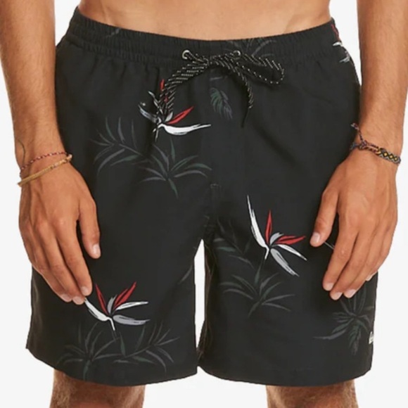 Quiksilver Everyday Mix 17” Volley Swim Trunks with Bird of Paradise Print - Picture 1 of 8